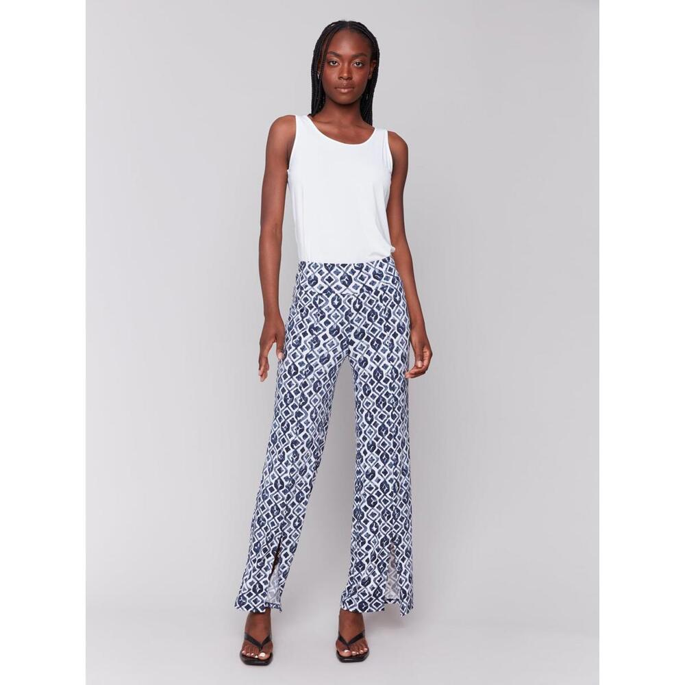 Printed Wide Leg Pants with Front Slits